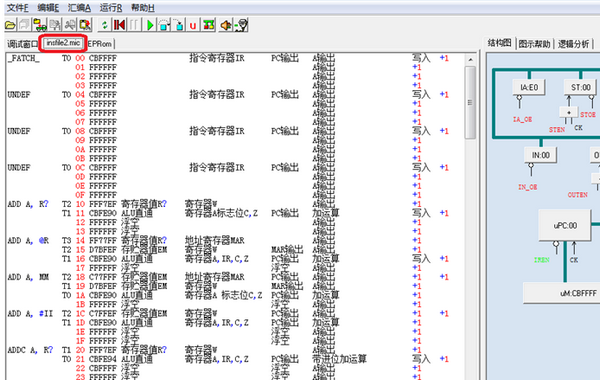 指令流水結(jié)構(gòu)模型計算機(jī)實時圖形調(diào)試界面